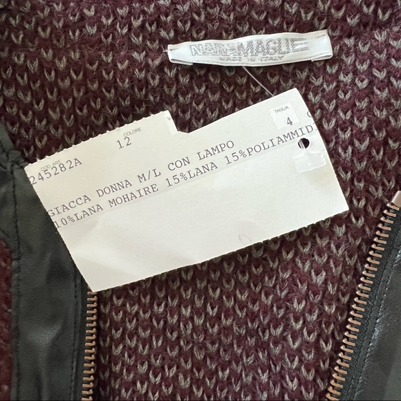 NARA CAMICIE Cardigan Sz M/L Wool Blend Burgundy Zip Closure False pockets New - Picture 8 of 9